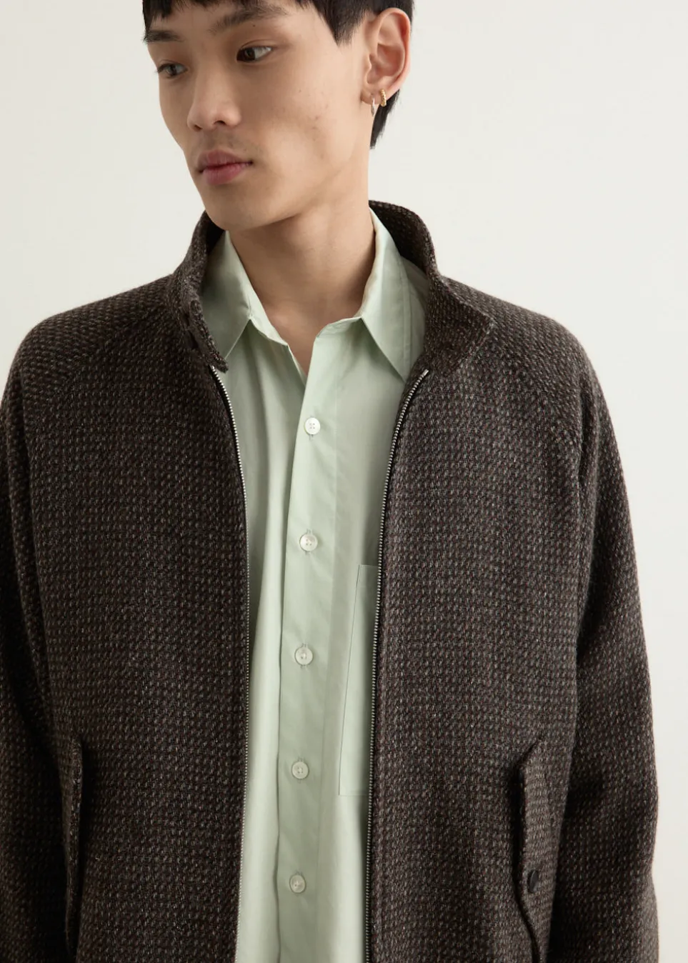 Alpaca Wool Silk Tweed Zip Blouson