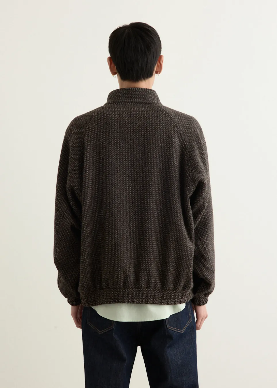 Alpaca Wool Silk Tweed Zip Blouson