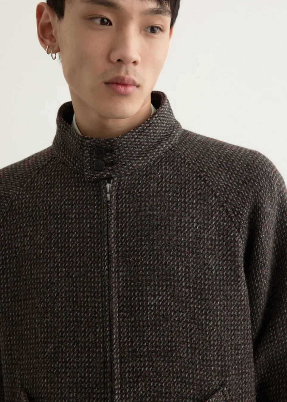 Alpaca Wool Silk Tweed Zip Blouson