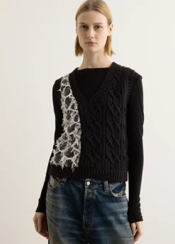Boucle Cable Patchwork Knit Vest