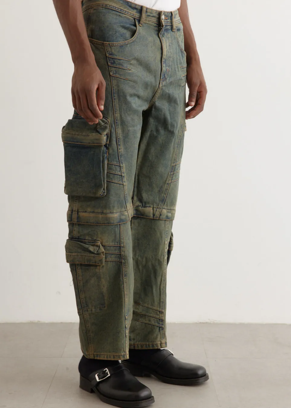 Cargo Coated Wide Leg Jeans