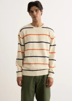 Cotton Linen Slab Stripe Crewneck