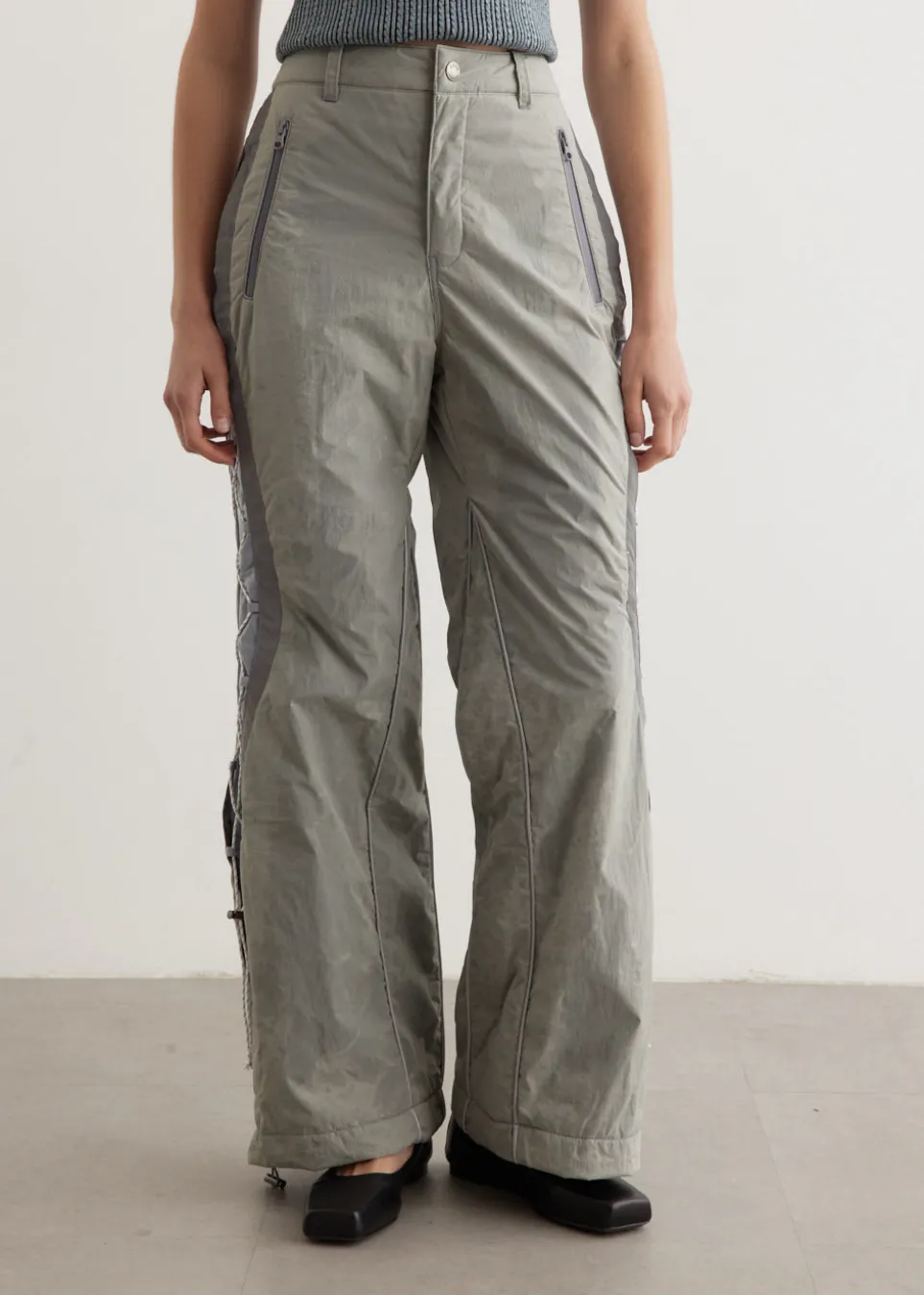 Crack Padded Lace-Up Wide Pants