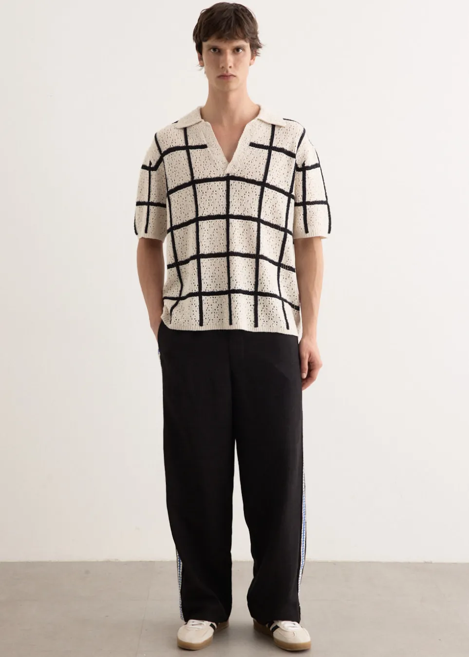 Crochet Check Open Placket Polo