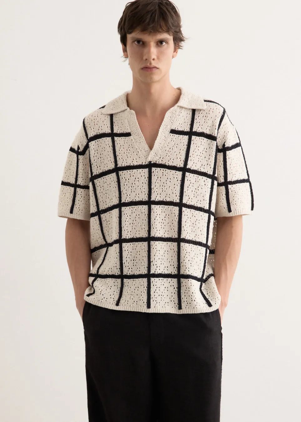 Crochet Check Open Placket Polo