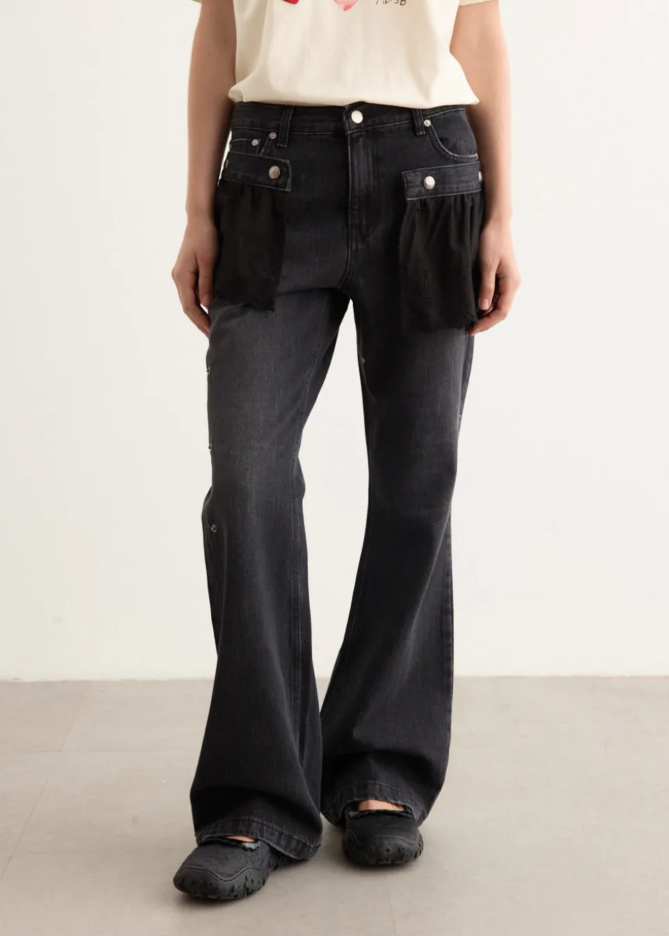 Flower Lace Attached Bootcut Jeans