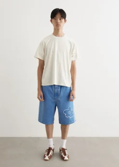 Flower Patch Bleached Denim Shorts