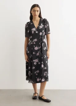 Fluid Crepe Wrap Midi Dress