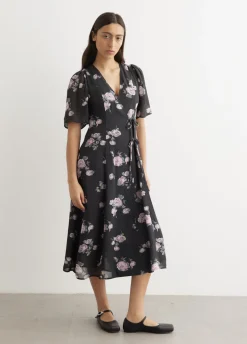 Fluid Crepe Wrap Midi Dress