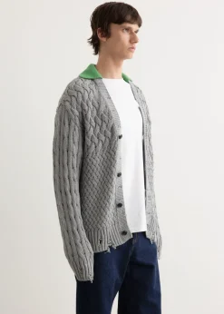 Green Collar V-Neck Cardigan