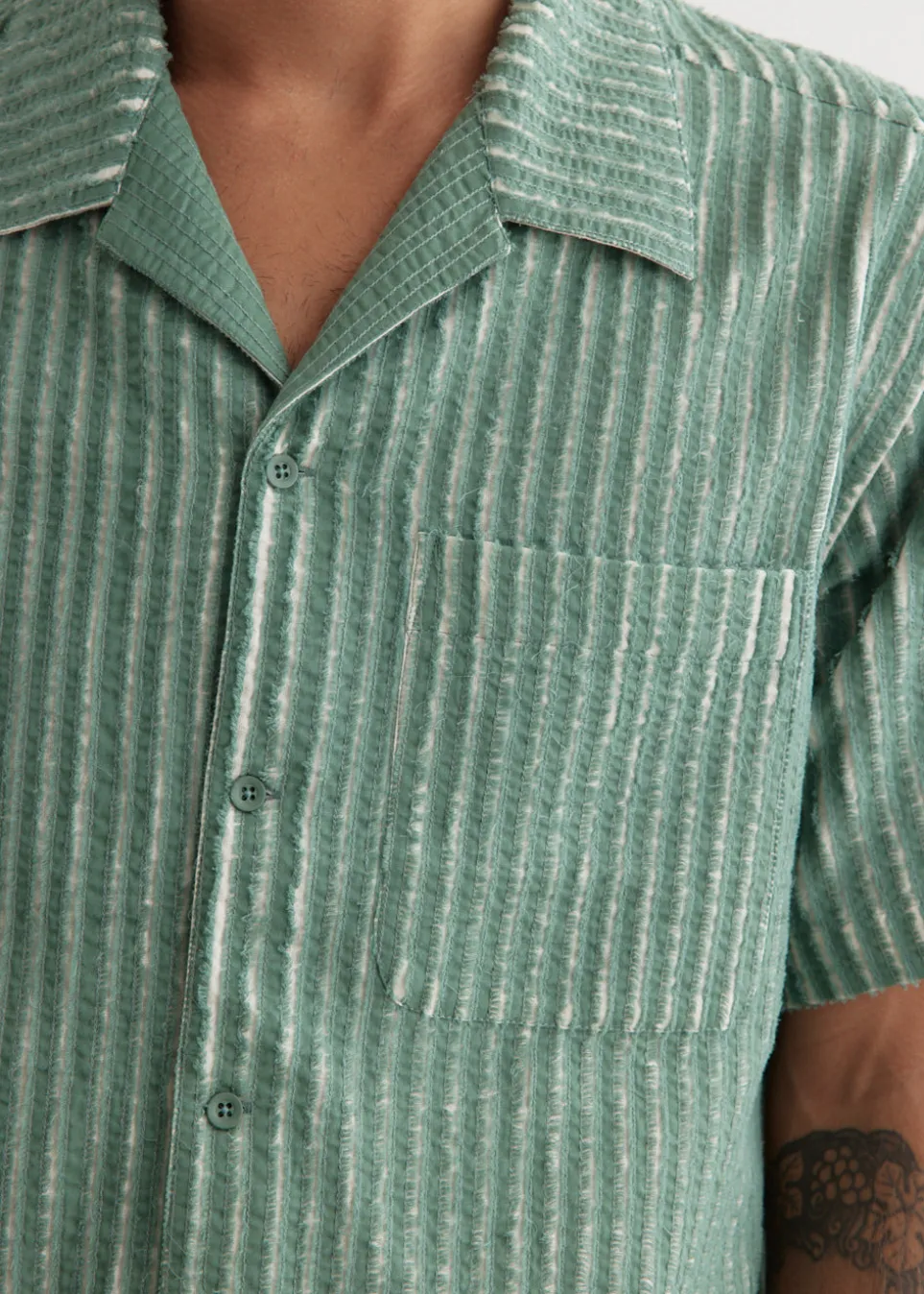 Hand-Frayed Stripe Short Sleeve Shirt