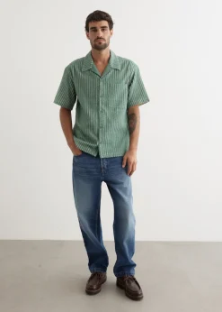 Hand-Frayed Stripe Short Sleeve Shirt