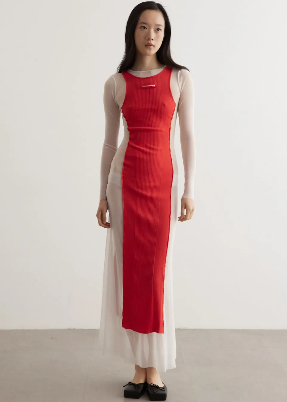 Mesh Long Dress With Rib