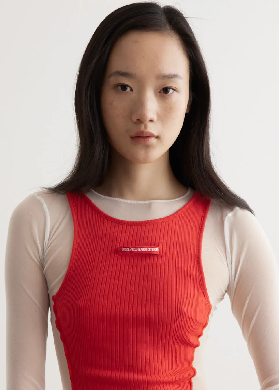 Mesh Long Dress With Rib