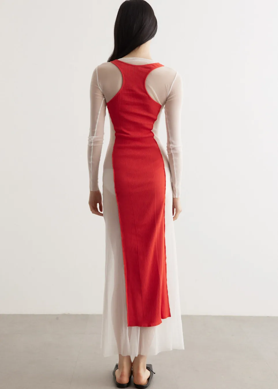 Mesh Long Dress With Rib