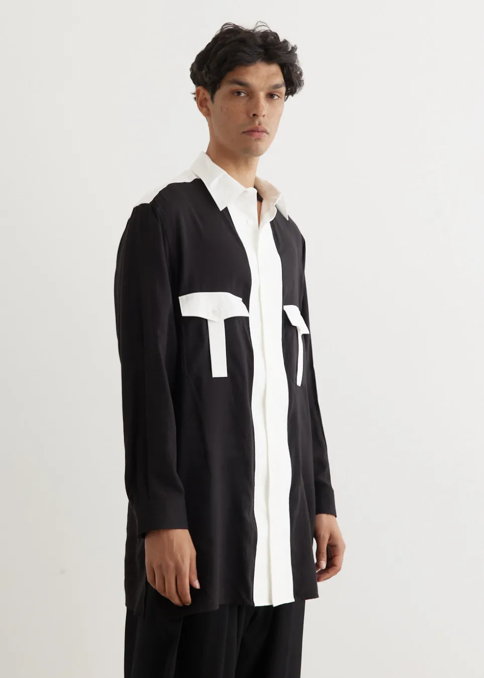 Monochrome Panel Tuck Collar Shirt