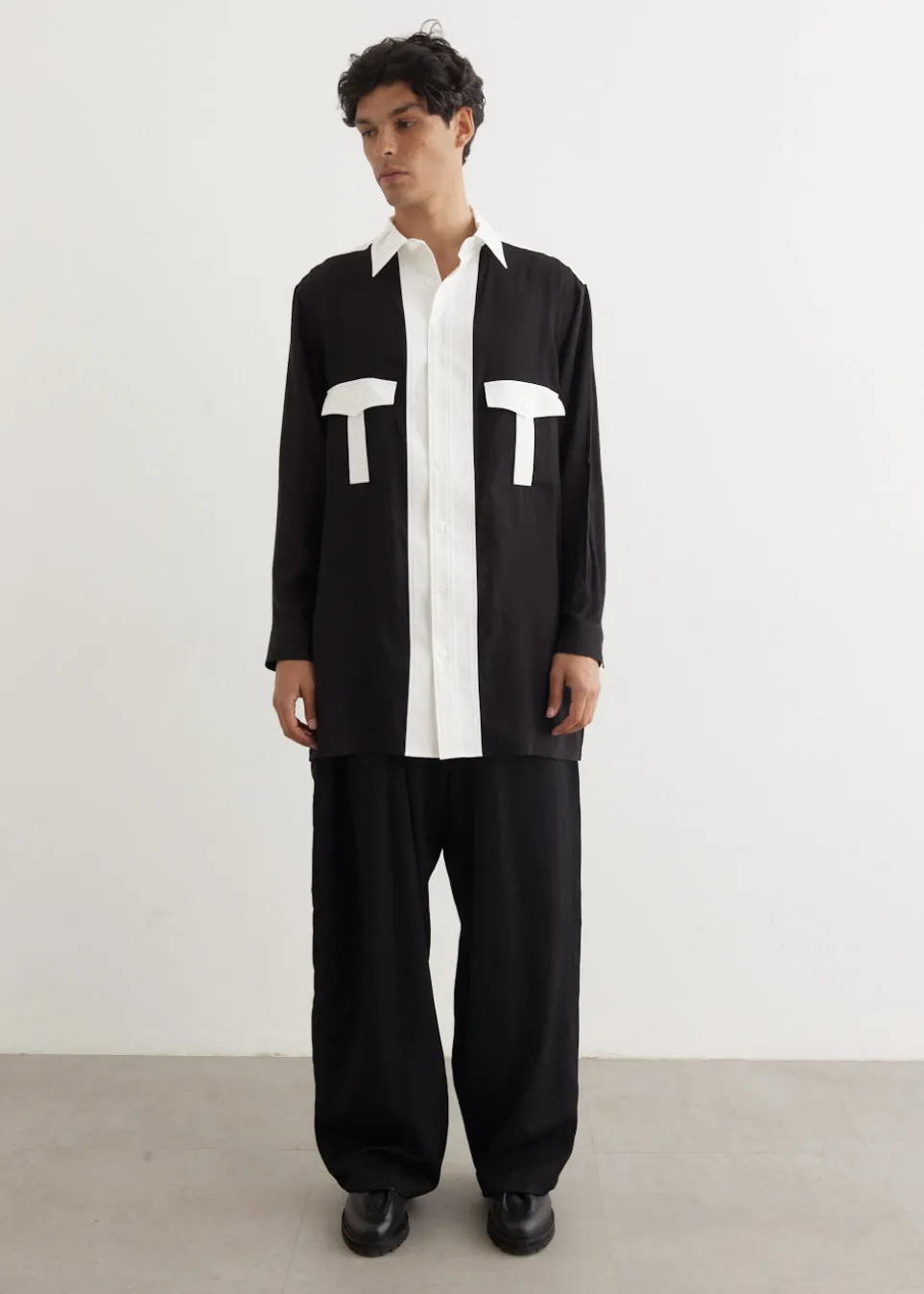 Monochrome Panel Tuck Collar Shirt