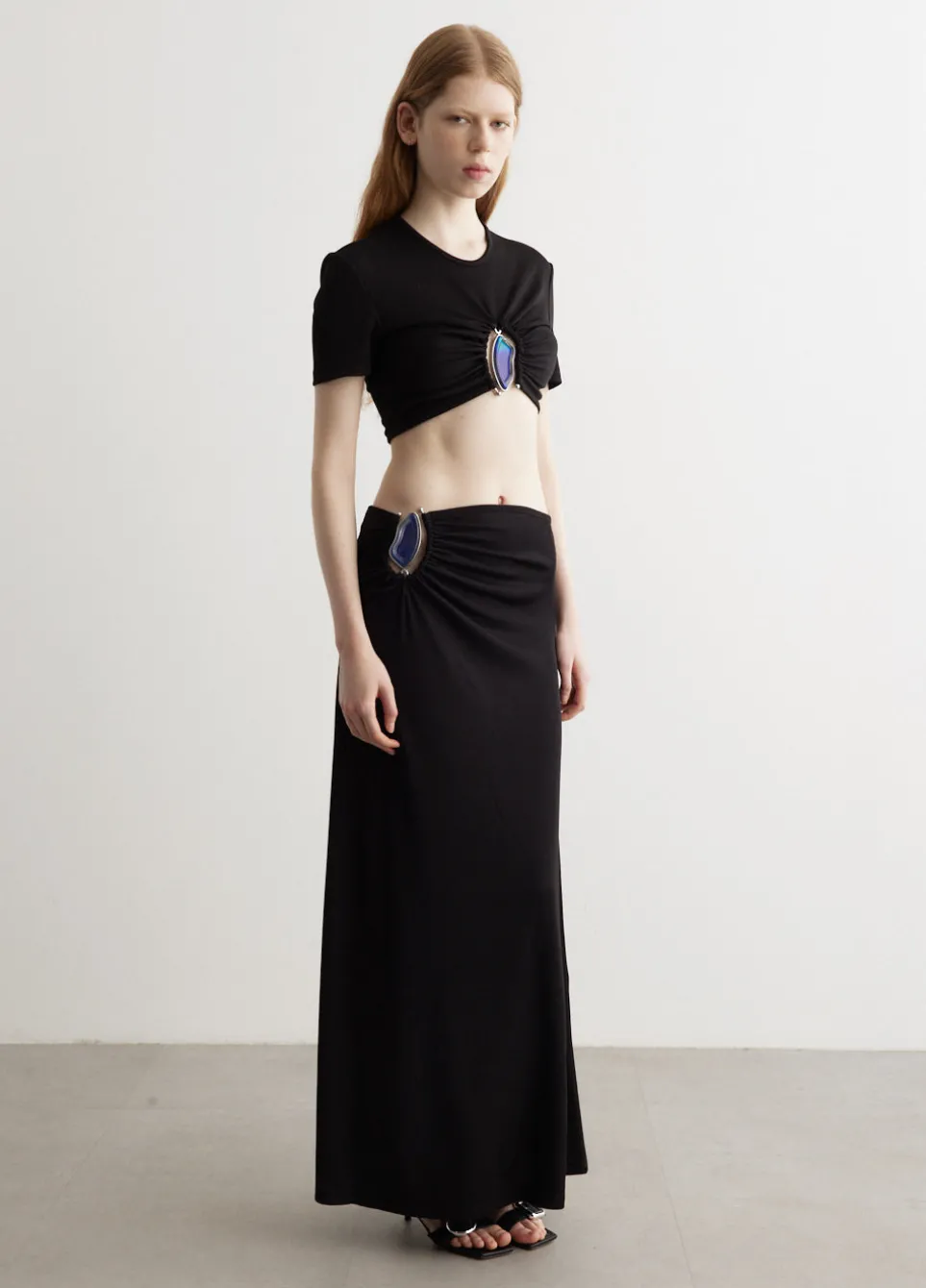 Moodstone Ruched Crop T-Shirt