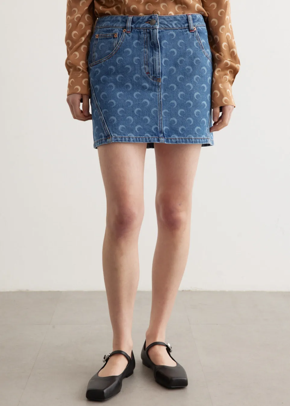 Moon Laser Denim Mini Skirt
