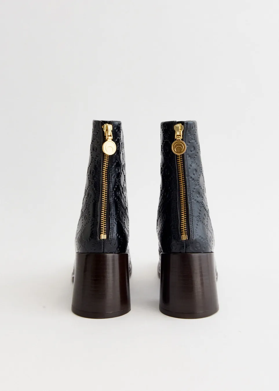 Moonogram Embossed Leather Block Boots