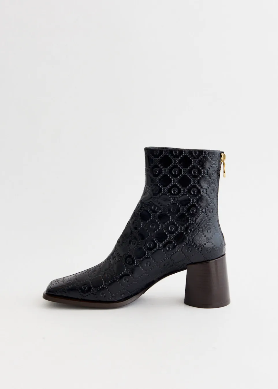 Moonogram Embossed Leather Block Boots