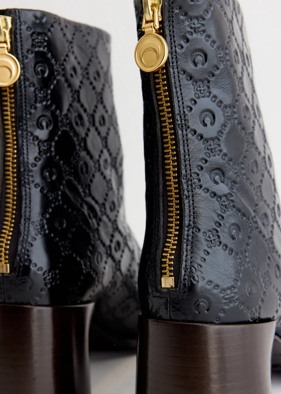 Moonogram Embossed Leather Block Boots