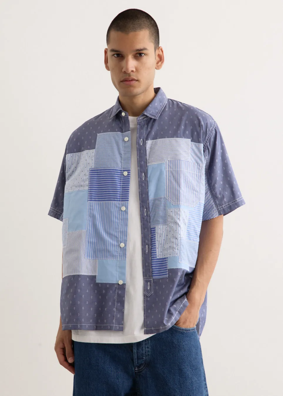 Multi Fabrics Patchwork Shortsleeve Shirt