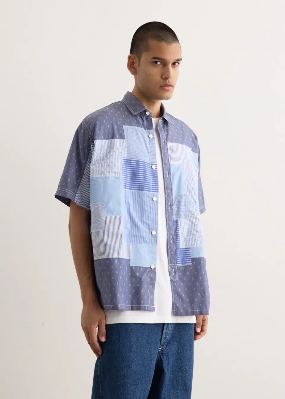 Multi Fabrics Patchwork Shortsleeve Shirt