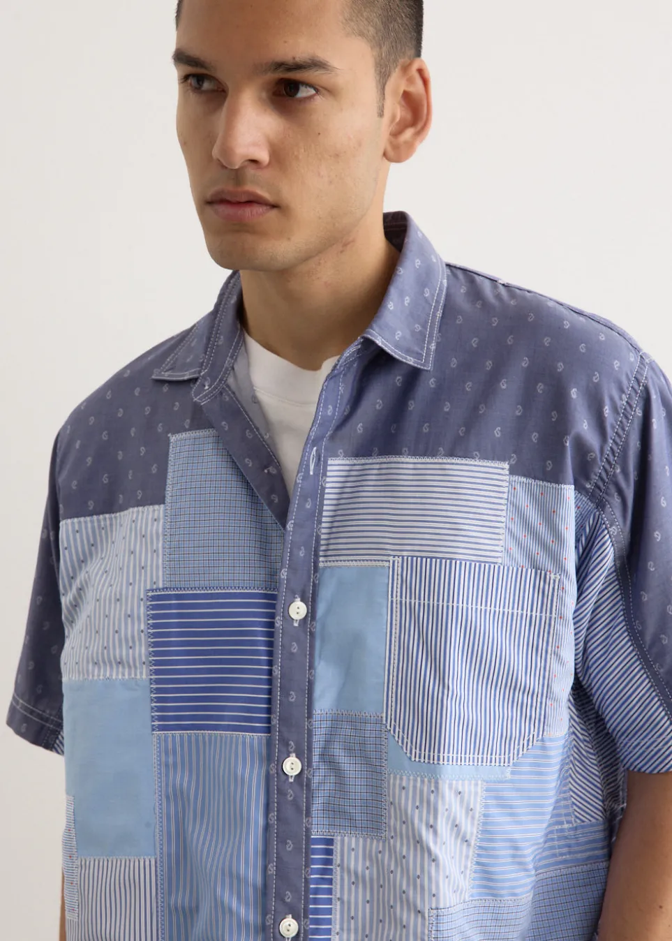 Multi Fabrics Patchwork Shortsleeve Shirt