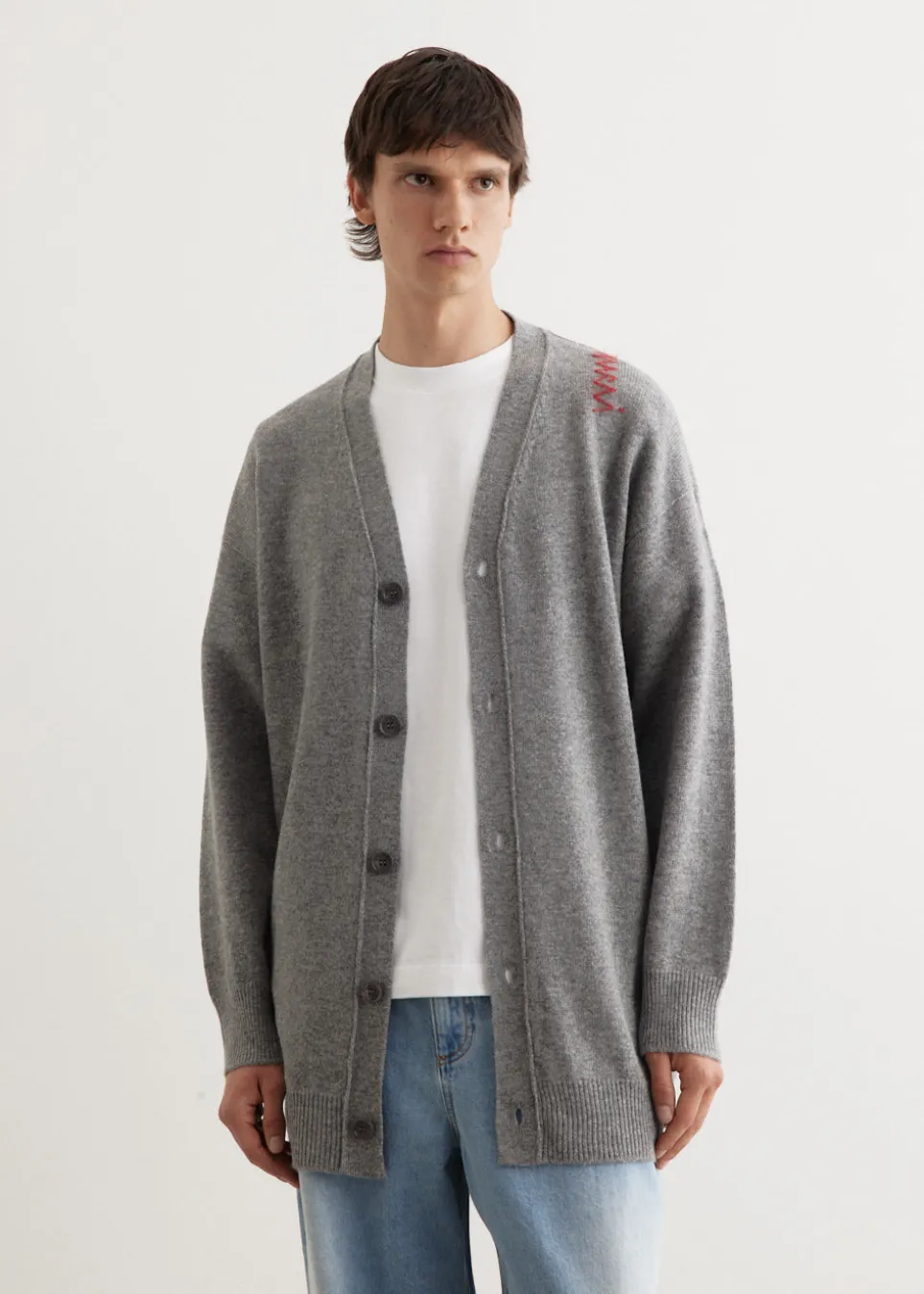 Oversized Embroidered Logo Cardigan