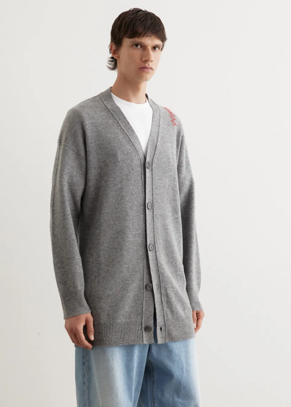 Oversized Embroidered Logo Cardigan