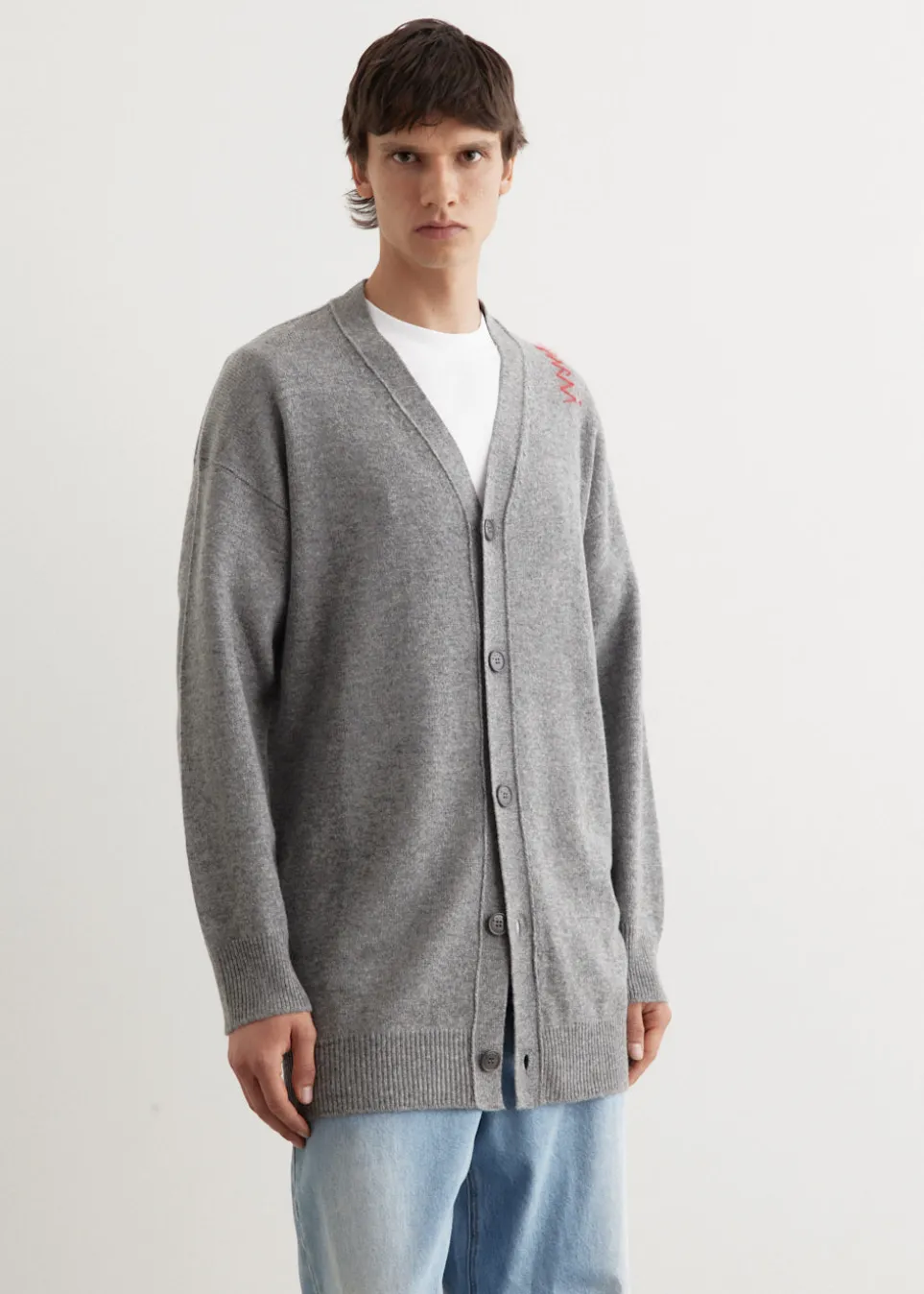 Oversized Embroidered Logo Cardigan