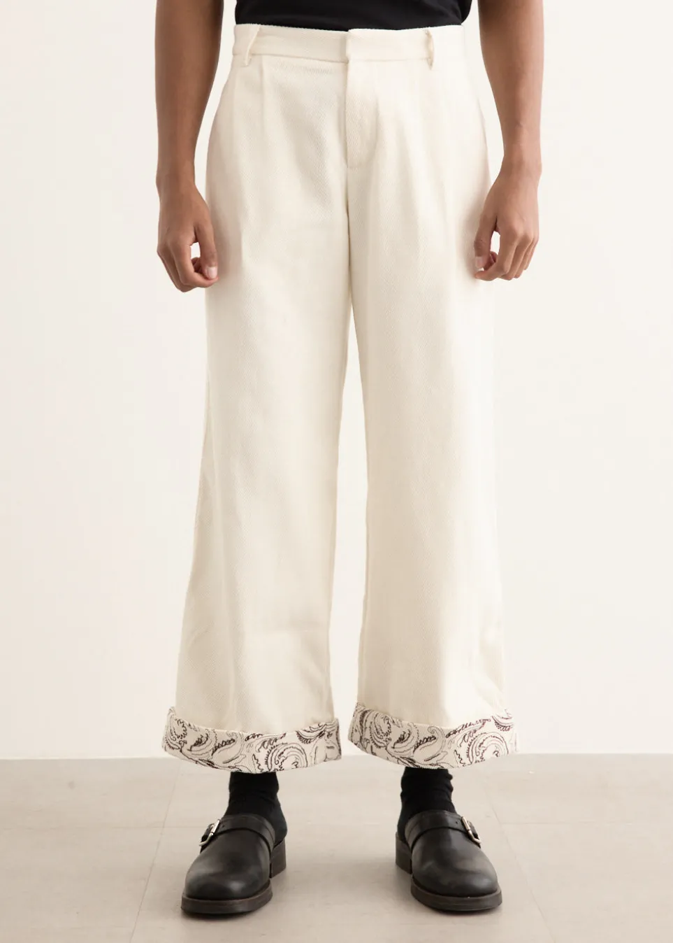 Paisley Embroidered Cuff Trousers