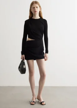 Ribbed Twist Long Sleeve Drape Mini Dress