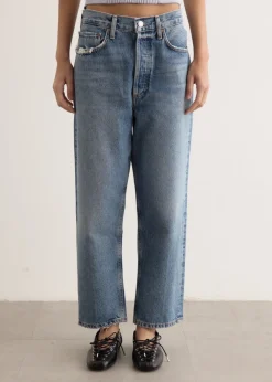 90's Crop Mid Rise Loose Straight Jeans