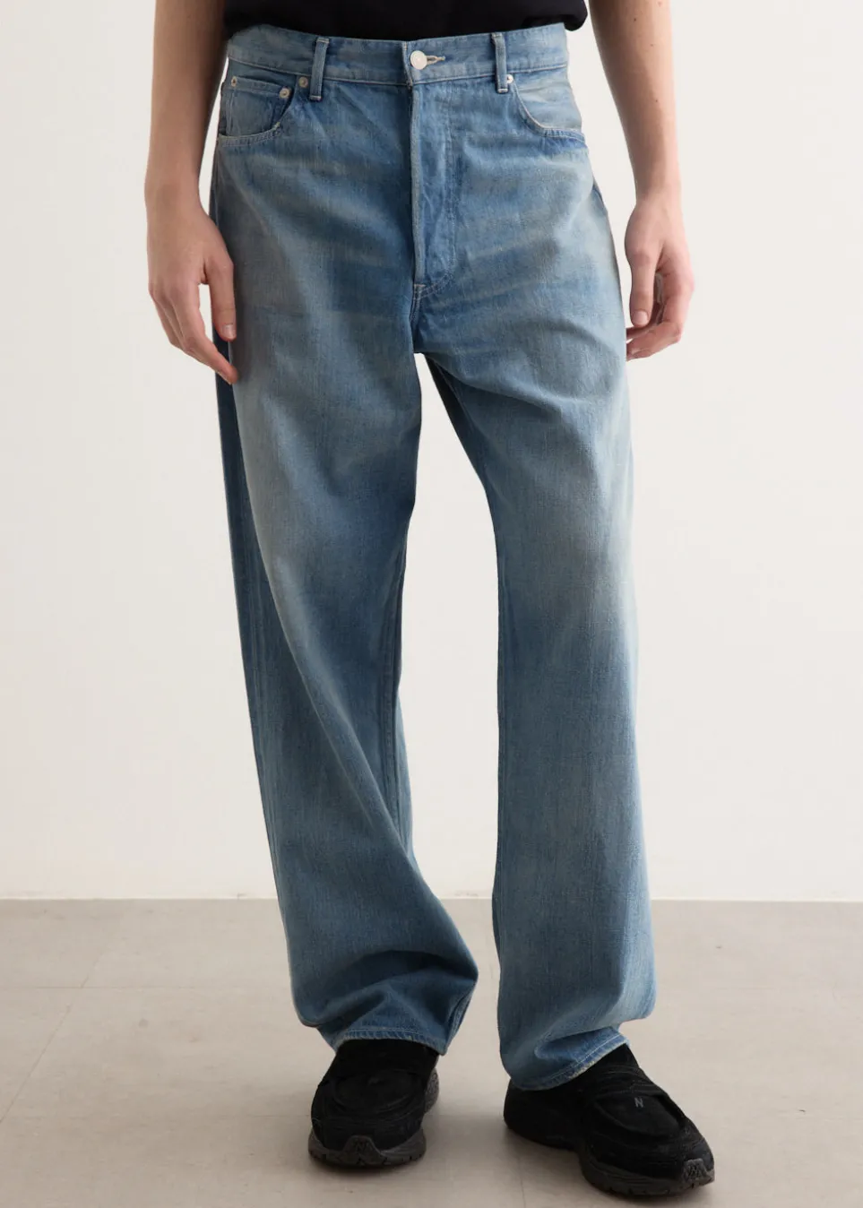 Selvedge Faded Light Denim Wide Pants