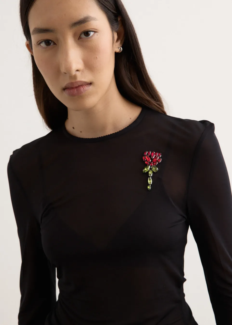 Sheer Fitted Ballet Mesh Top With Bip