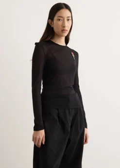 Sheer Fitted Ballet Mesh Top With Bip