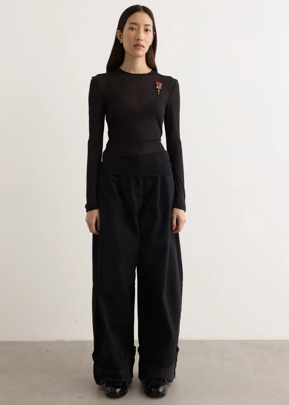 Sheer Fitted Ballet Mesh Top With Bip