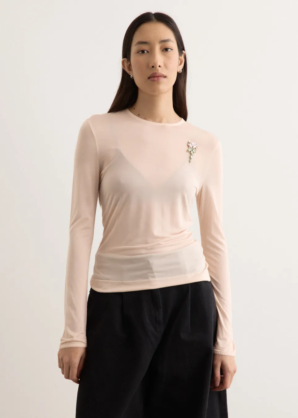 Sheer Fitted Ballet Mesh Top With Bip