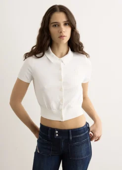 Short Sleeve Polo Cardigan With Embroidered Logo