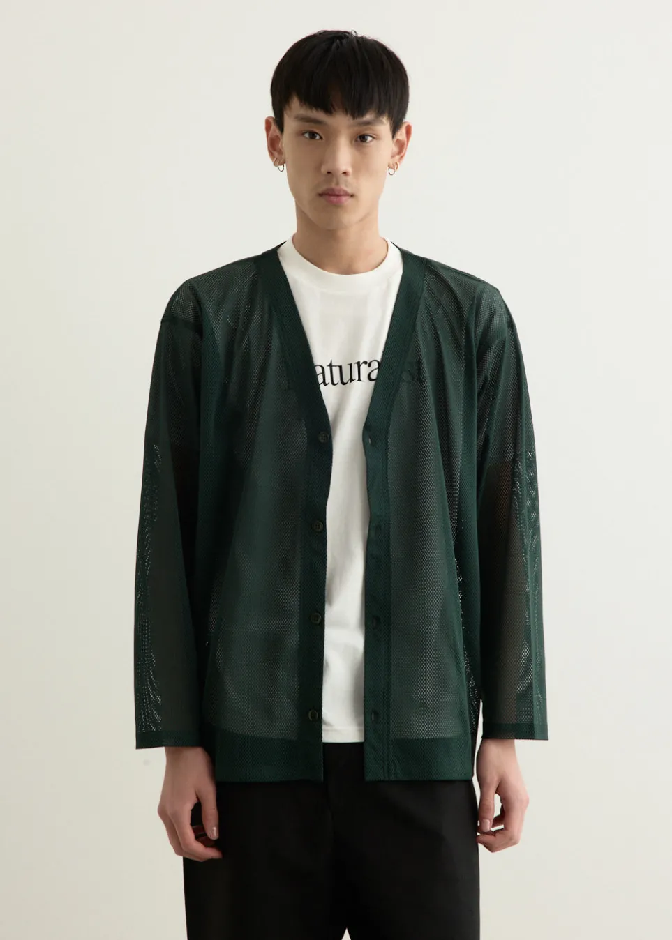 S.S. V Neck Knit Mesh Cardigan