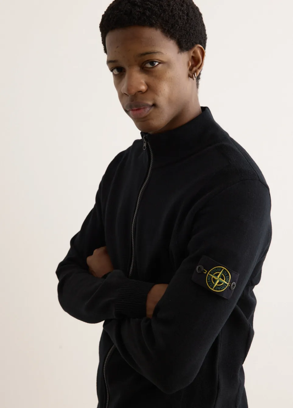 Stand Collar Zip Knit Cardigan