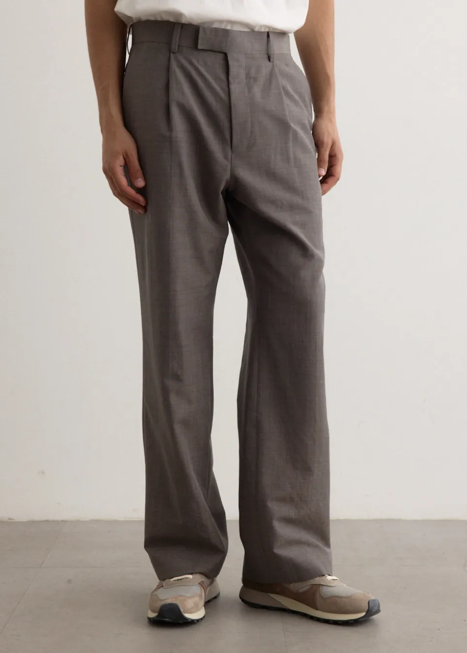 Tropical Wool Kid Mohair One-Tuck Slacks