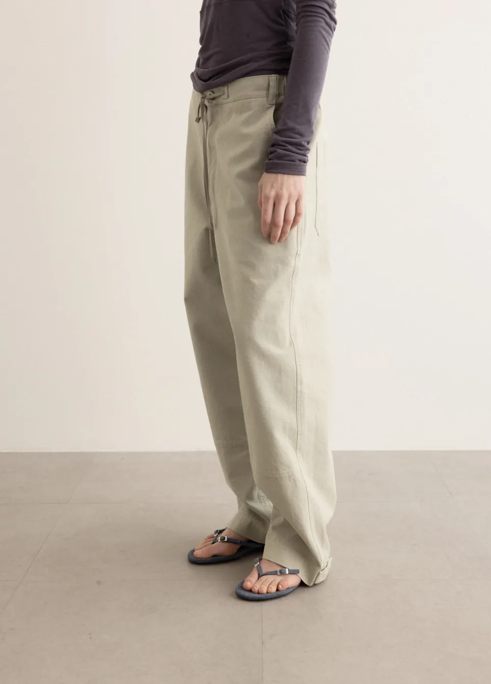 Washed Cotton Wide Pants