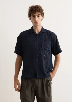 Washer Pleated Open Short Sleeve Shirt