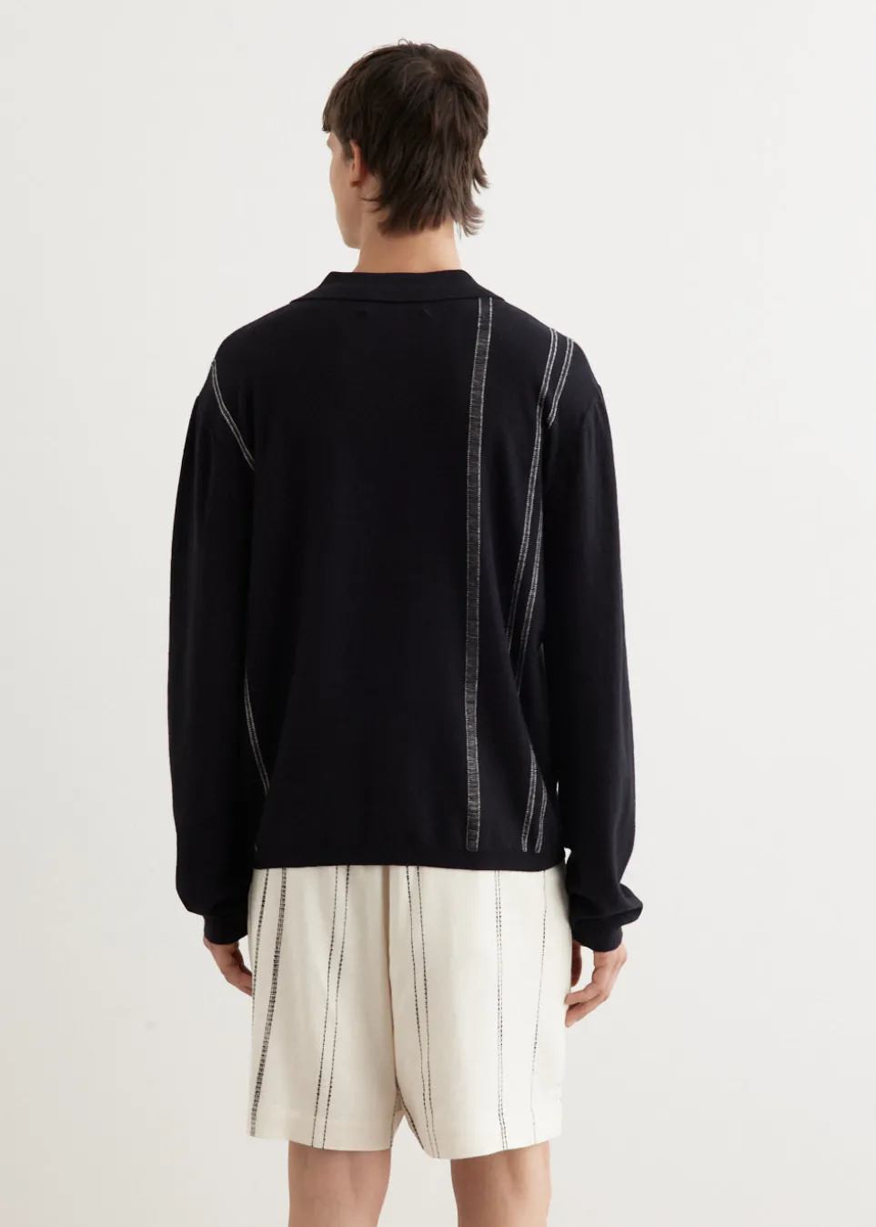 Yarn Stripe Collared Cardigan