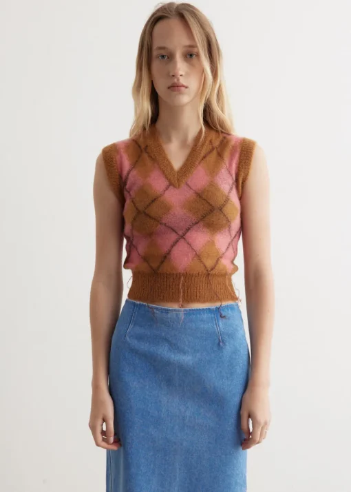 Argyle Light Mohair V-Neck Sweater Vest