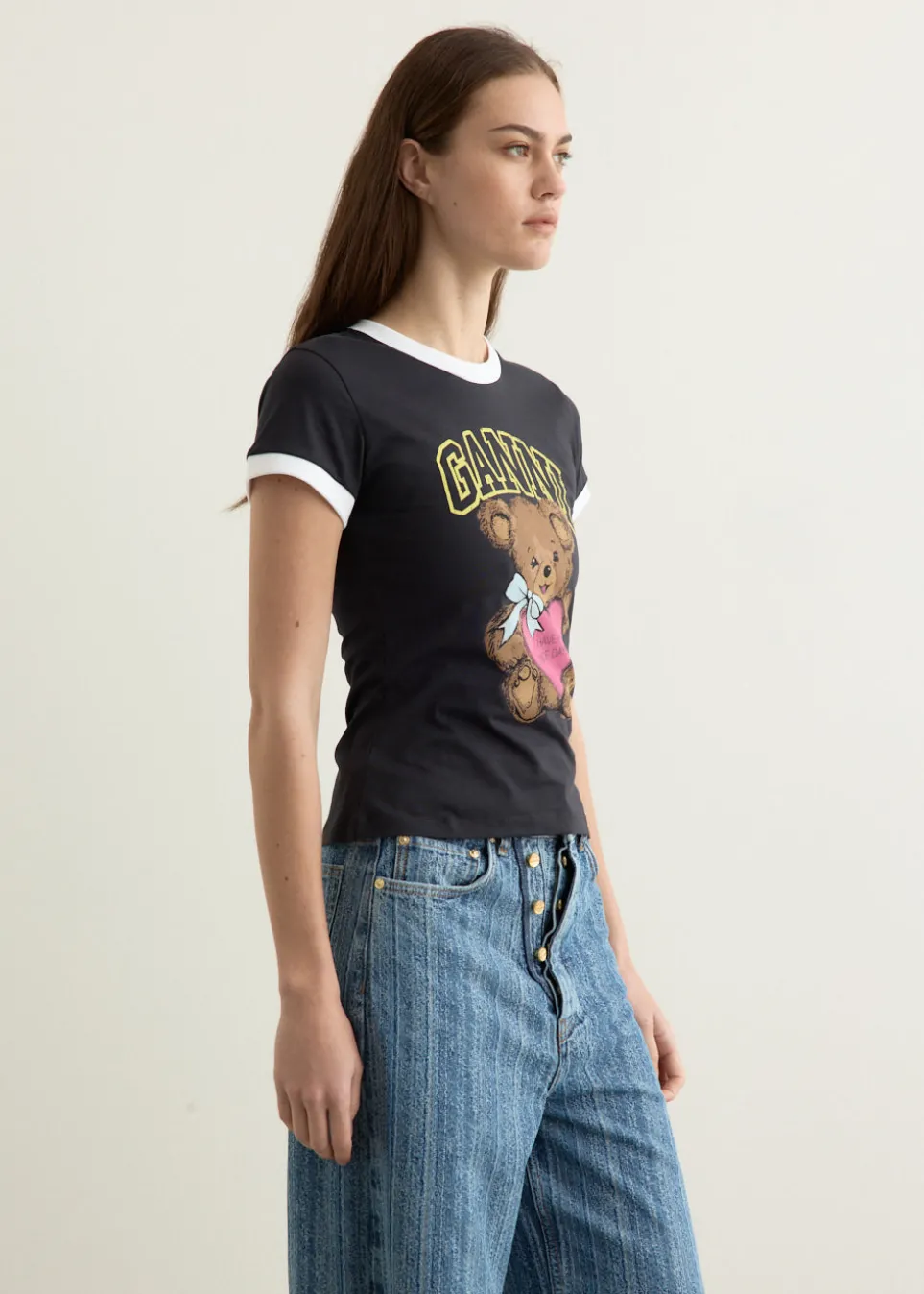 Basic Cotton Jersey Bear Fitted T-shirt