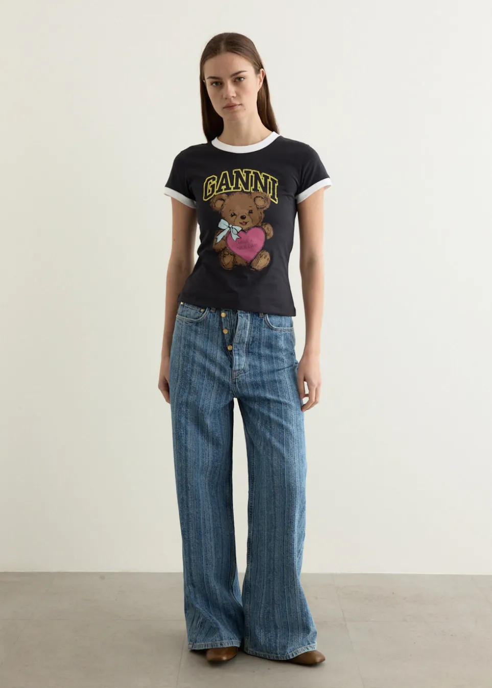 Basic Cotton Jersey Bear Fitted T-shirt